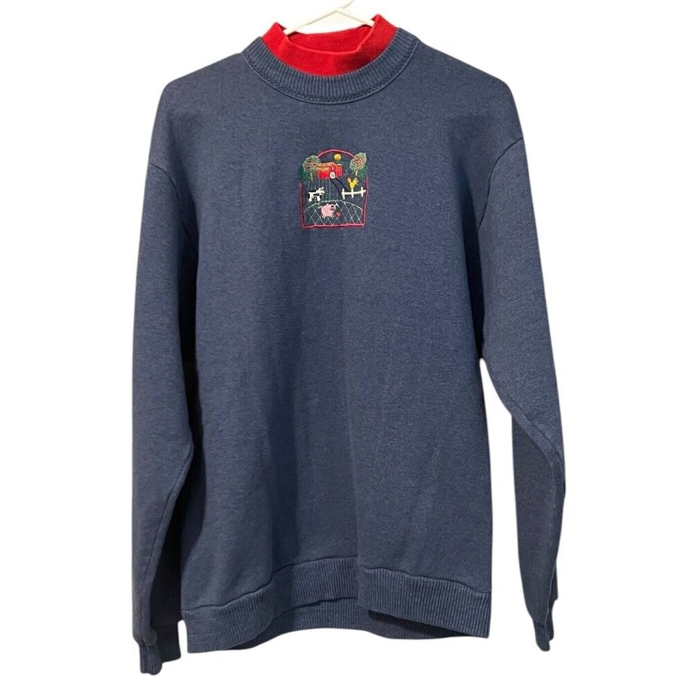 Vintage Gopher Sport‎ Mock Neck Sweatshirt Women's Large Purple Farm Embroidery